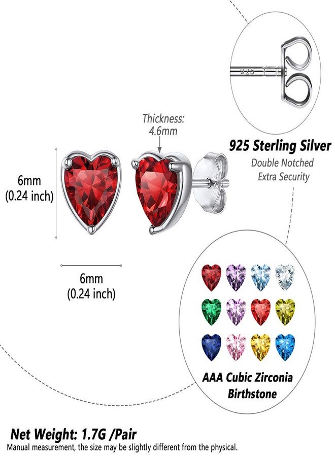 Silvora Graduation Gift for Women, Sterling Silver Stud Earrings, Birthstone Heart Stud Earrings - Image 4